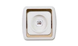 Розетка Дельта телефонная белая с золотом СП