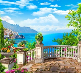 Виниловые обои DIVINO Солнечный пейзаж B-064 синие 2,7x3 м