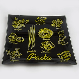 Тарелка обеденная NINA GLASS стеклянная 25 см черный/желтый