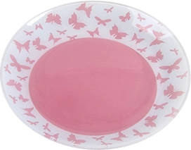 Тарелка обеденная NINA GLASS стеклянная 26 см розовый/белый