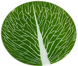 Тарелка обеденная NINA GLASS стеклянная Лист 3 30 см белый/зеленый