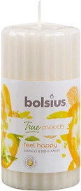 Свеча классическая Bolsius Feel Happy манго, бергамот 12x5,8 см белая