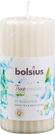 Свеча классическая Bolsius In Balance белый чай и мята 12x5,8 см белая