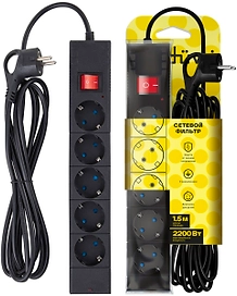 Сетевой фильтр Duwi 32075 3 5 гнезд 2200 Вт с заземлением 1,5 м