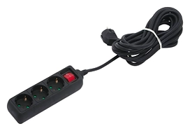 Удлинитель 3 гнезда 2300 Вт с заземлением 5 м черный