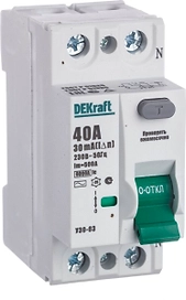Дифференциальный выключатель DEKRAFT УЗО-03 2P AC40 A 30 мА 6 кА