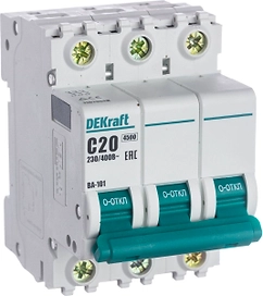 Автоматический выключатель DEKRAFT 3P C20 А 4500 А