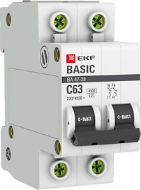 Автоматический выключатель EKF Basic BA 47-29 2P C 63A 4,5кА