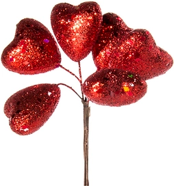 Набор украшений Сердца с глиттером красные 14 см 6 шт