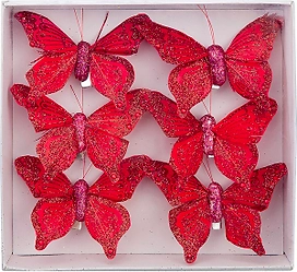 Набор украшений Бабочки с глиттером красные 6 cм 6 шт