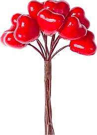 Набор сердец на вставке красный 1,7x1,7x12 см 12 шт.