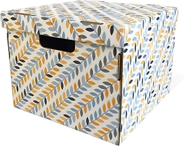 Складная коробка с крышкой "Листья", Д320 Ш320 В250, белый, желтый, голубой