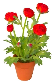 Искусственный цветок лютик 35 см оранжевый в горшке