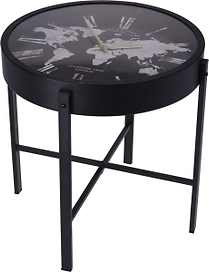 Столик с часами металл, стекло черный 40 см