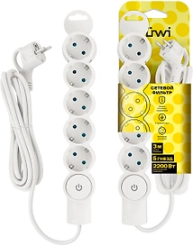 Сетевой фильтр Duwi 32576 5 5 гнезд 2200 Вт с заземлением 3 м