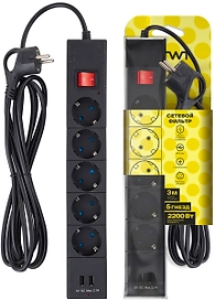 Сетевой фильтр Duwi 32591 8 5 гнезд 2200 Вт с заземлением 1,5 м