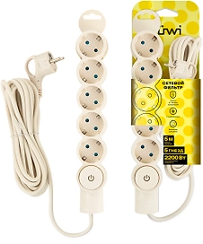 Сетевой фильтр Duwi 32573 4 5 гнезд 2200 Вт с заземлением 5 м