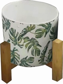 Горшок керамика с деревянной подставкой-1 D19 H19