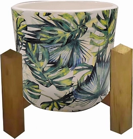 Горшок керамика с деревянной подставкой-3 D19 H19