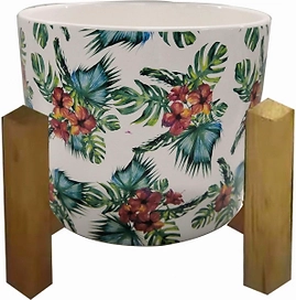 Горшок керамика с деревянной подставкой-4 D19 H19