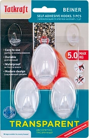 Крючок самоклеющийся TATKRAFT прозрачный пластик 3,3х5,4 см