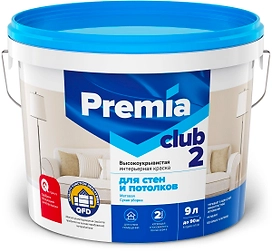 Краска интерьерная для стен и потолков PREMIA CLUB 2 белая база А ведро 9 л