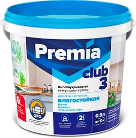Краска интерьерная для стен и потолков PREMIA CLUB 3 белая база А ведро 0,9 л