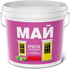 Краска акриловая интерьерная МАЙ белая ведро 13 кг