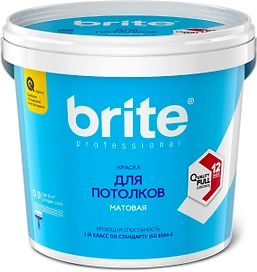 Краска для потолков матовая BRITE PROFESSIONAL белая база А банка 0,9 л