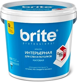 Краска для стен и потолков матовая BRITE PROFESSIONAL база С банка 0,9 л