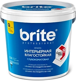Краска интерьерная влагостойкая BRITE PROFESSIONAL белая база А банка 0,9 л