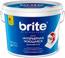 Краска интерьерная моющаяся BRITE PROFESSIONAL белая база А ведро 9 л