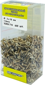 Шуруп Европартнер с фрезой, потай, желтопассивир., TORX 10, 3Х16, + бита, 600 шт