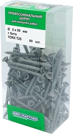 Саморез по дереву Европартнер антикорр., TORX 25, 5X50, + бита, 80 шт
