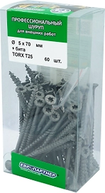 Саморез по дереву Европартнер антикорр., TORX 25, 5X70, + бита, 60 шт