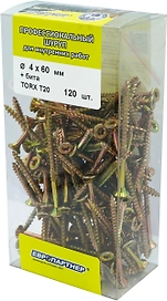 Шуруп Европартнер с фрезой, потай, желтопассивир., TORX 20, 4Х60, + бита, 120 шт