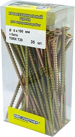 Шуруп Европартнер с фрезой, потай, желтопассивир., TORX 30, 6Х100, + бита, 35 шт