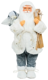 Дед Мороз белый с лыжами и подарками 46 см
