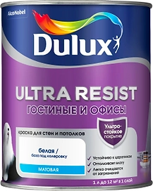 Краска для стен и потолков Dulux Ultra Resist Гостиные и Офисы матовая BC 0,9 л