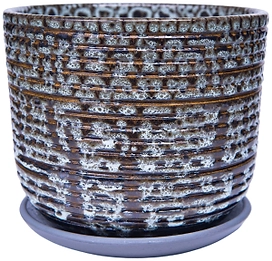 Горшок Винтаж d19 см керамический серо-коричневый с поддоном