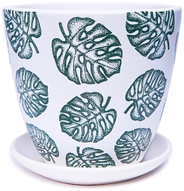 Горшок Монстера d12 см керамический зеленый с поддоном