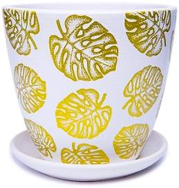 Горшок Монстера d15 см керамический золотой с поддоном