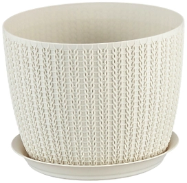 Кашпо IDEA Вязание d21 см 4,5 л полипропиленовое белое с поддоном