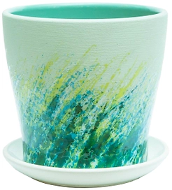 Горшок Живопись d17 см керамический бирюзовый c поддоном