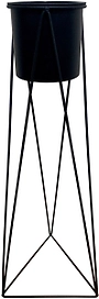Кашпо пластиковое черное на металлической подставке H55 см