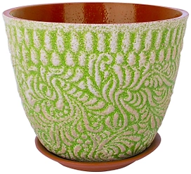 Кашпо Хохлома d17 см керамическое лайм с подставкой