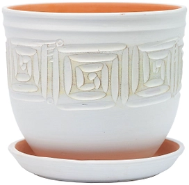 Горшок керамический белый с поддоном D-4-22 d12 см