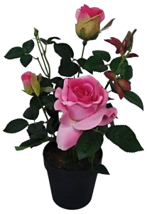 Искусственный цветок Роза темно-розовая 41 см в кашпо