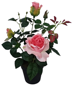 Искусственный цветок Роза светло-розовая 41 см в кашпо