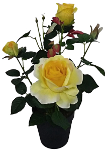 Искусственный цветок роза желтая 41 см в горшке